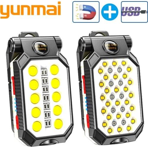 USB Rechargeable COB Work Light Portable LED Flashlight Adjustable Waterproof Camping Lantern Magnet Design with Power Display