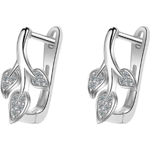 Temperament fashion trend popular wild fresh creative zircon leaves female models silver plated ear rings YE047