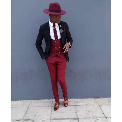 TPSAADE 2020 new style slim fit men suits for wedding 3 pieces jacket red vest with pants Tuxedo Groom Groomsman suit plus size
