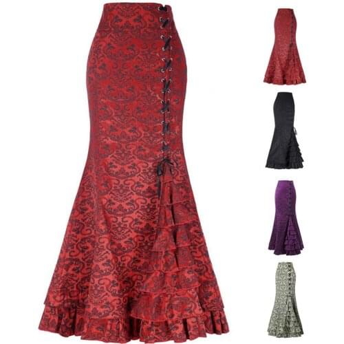 2021 Women Punk Style Retro Mermaid Skirt Vintage Long Bodycon Ruffle Steampunk Gothic Fishtail Skirt Cosplay Costume Skirts