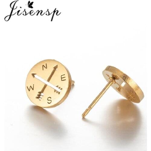 Jisensp Unique Stainless Steel Earrings Vintage Cross Compass Stud Earrings Punk Fashion Jewelry for Women Men Traveler Gift