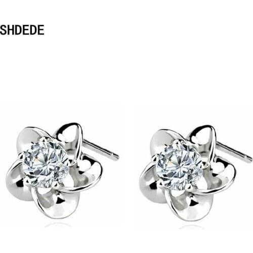 SHDEDE Embellished With Crystals From Swarovski 925 Silver Stud Earrings For Women Flower Fashion Jewelry Gift -WH10
