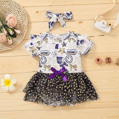 Stars Mesh Toddler Baby Girl Lace Romper Dress Baby Girls Bodysuits Clothes Summer Baby Girl Set 0-18 Months