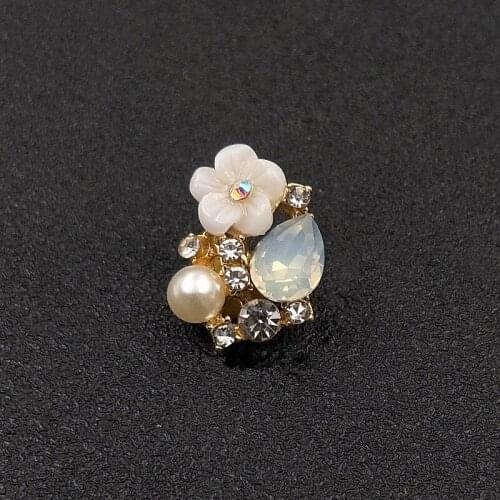 10 PCS 13*17mm Metal Alloy Flowers Crystal Rhinestones Imitation Pearl Flowers Accessories For Jewelry Making