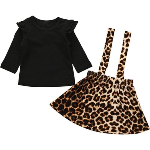 2Pcs Newborn Kids Baby Girl Long Sleeve Cotton T-shirt Tops Leopard Suspender Skirt Girls Clothing Set 0-3Y