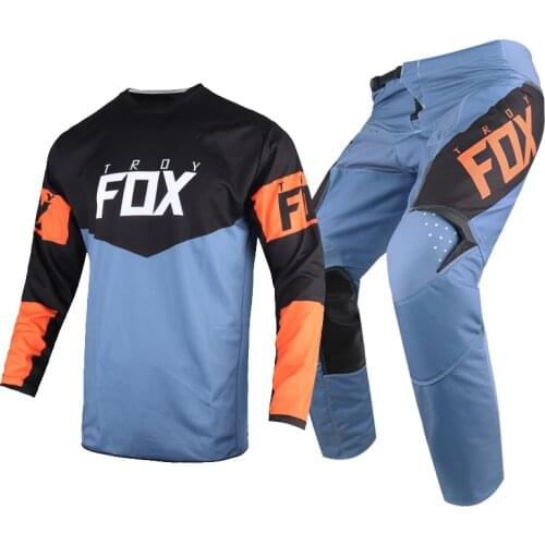 2021 Motocross Kits Troy Fox 180 Revn Jersey Pants Mountain Bicycle Offroad Grey Black Suit Racing Gear Set
