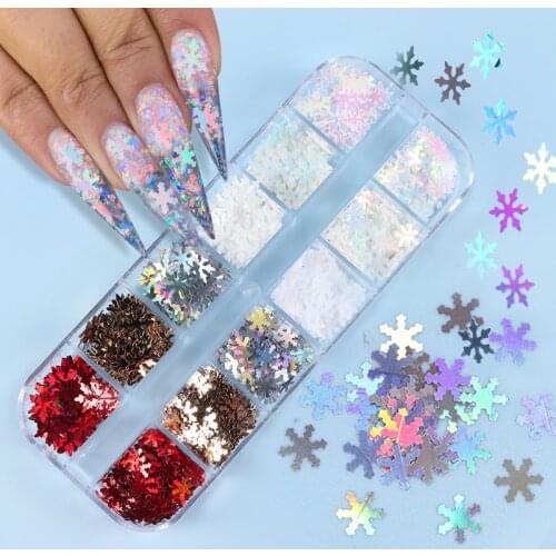 3D Winter Snowflake Christmas Nail Sequins Laser Silver Glitter Flakes For Manicure New Year Charms Nails Accessories RK140164