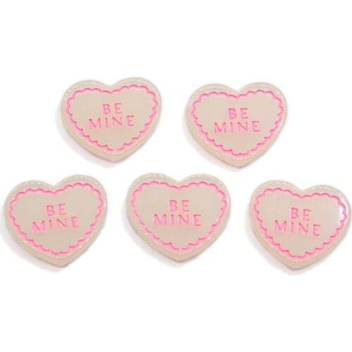 50pcs White Resin Heart BE MINE Decoration Crafts Flatback Cabochon Scrapbooking For Hair Clips Embellishments Beads Diy