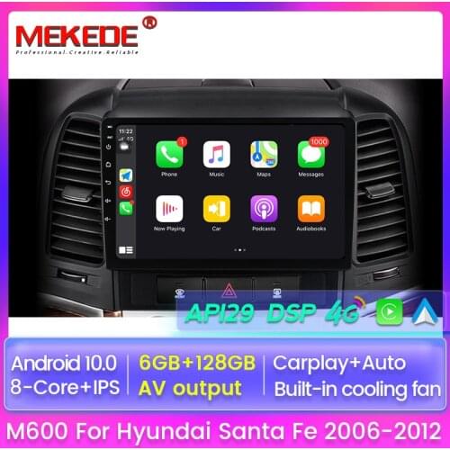 6+128 Android 10.0 NO DVD 2 Din Car Radio Multimedia Video Player Navigation GPS for Hyundai Santa Fe 2 2006-2012 WIFI BT DSP