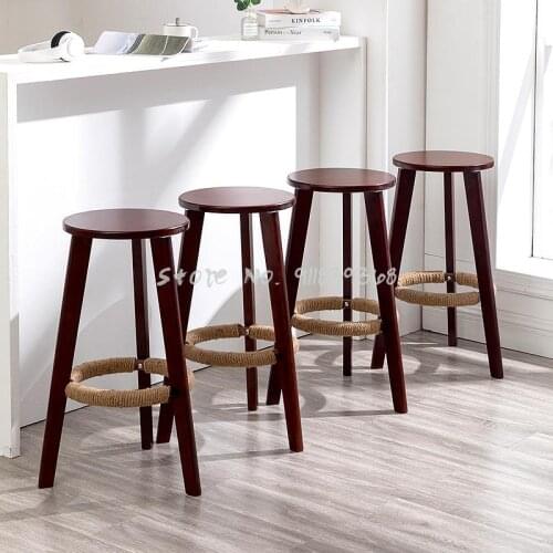 Bar Chair Solid Wood Modern Simple Household High Stool Bar Table Chair Wood Stool Cashier Chair