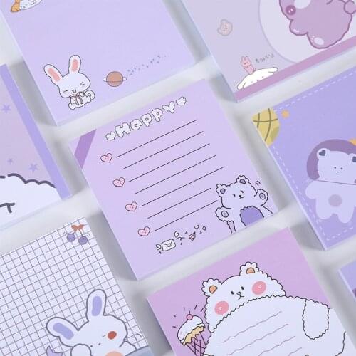 50 Sheets Korean Ins Kawaii Rabbit Bear Purple Memo Pad Cartoon Cute Small Notebook Student Notes Paper office School Stationery