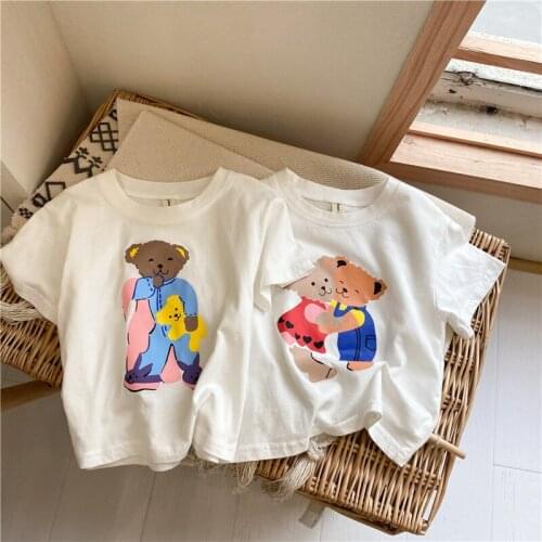 Toddler Kids Cartoon T Shirts 2021 Summer New Baby Cotton Short Sleeve T-shirts Casual Boys Girls Cute Bear Print Tee Shirts