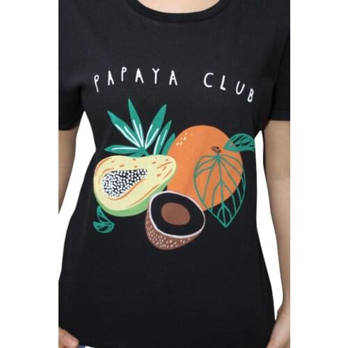 Double Arm Papaya Club Printed T-Short-Black