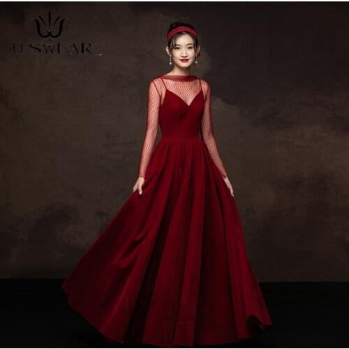 Elegant Burgundy Evening Dresses V-Neck Long Sleeve Evening Party Gowns Simple Robe De Soiree Formal Prom Gown Abendkleider