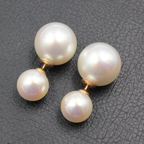 GuaiGuai Jewelry Genuine 14K Lever back White Deep Sea Aurora Shell Pearl Stud Earrings For Women