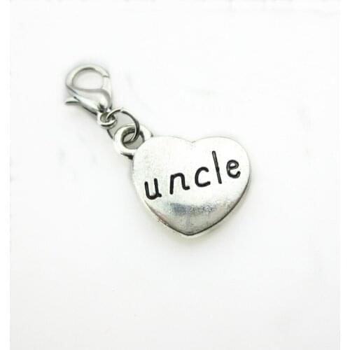 Hot selling 20pcs/lot silver uncle heart dangle charms lobster clasp charms for glass floating lockets
