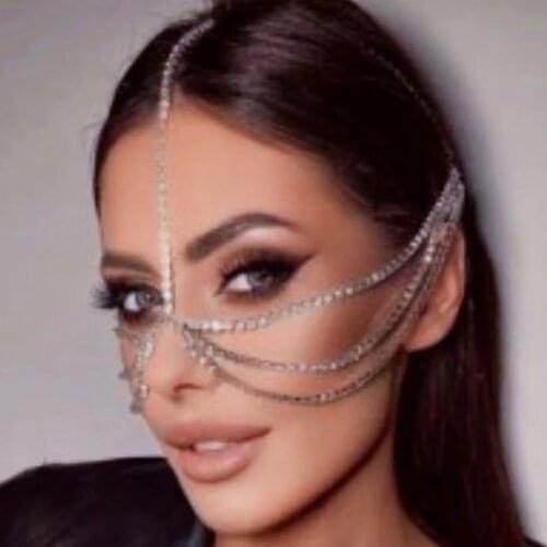 Indian Jewelry Rhinestone Multi-Layers Face Chain Mask Decoration for Women Party Luxury Crystal Tassel Head Chains Face Jewelry