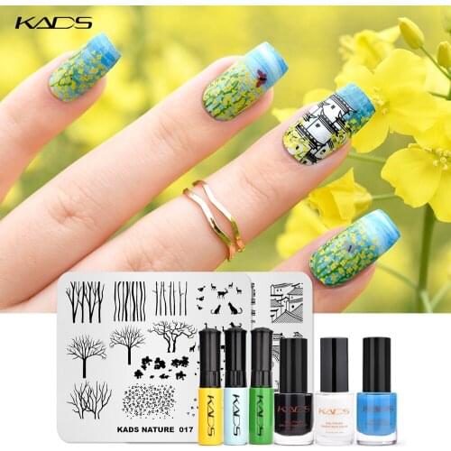 KADS Nature design nail art stamping plate SET Nail Template Plates Template Plates Black Nail Stamping Plate Polish Stencil