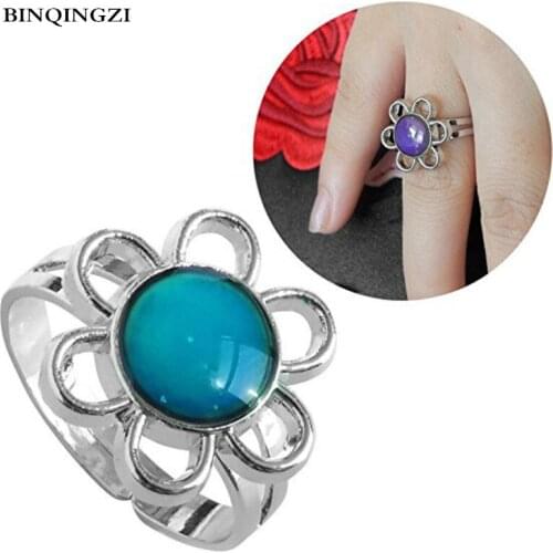 BINQINGZI Color Changing sunflower Rings mood adjustable Ring Graduation Couple anel Stainless