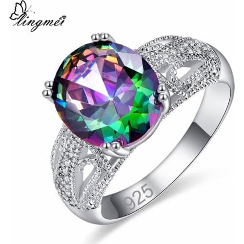 Lingmei New Arrival Classic OvalMultiPurple White CZ Silver Color Ring Size 6-9 Fashion Women Wedding Jewelry
