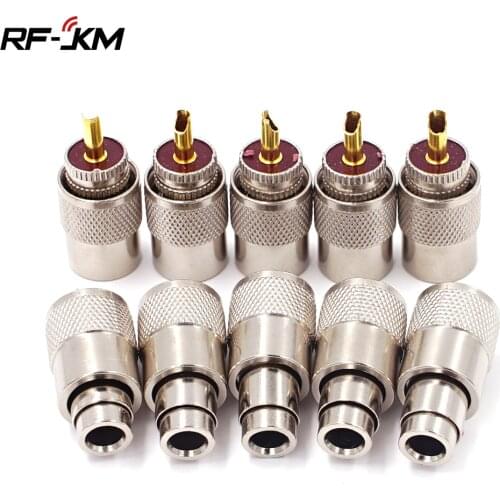 10pcs/lot Screwed Coupling Connector PL259 UHF Male Plug With Reducer for RG8X Coaxial Cable +Tube UHF RG8X connectors