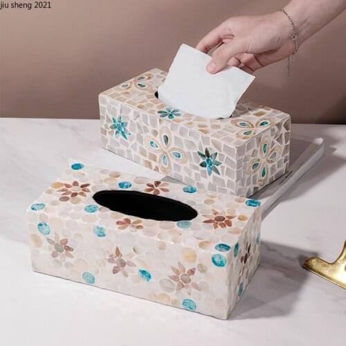 European Style Color Shell Tissue Box Luxury Wooden Home Napkin Pumping Box Living Room Desktop Roll Paper Tube Home Decoration