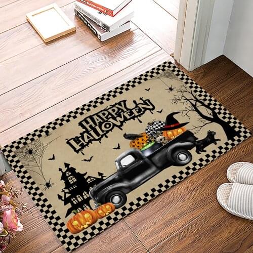 Halloween Truck Crow Bat Floor Mats for Living Rooms Anti-slip Carpets Kitchen Bathroom Rugs Entrance Doormat