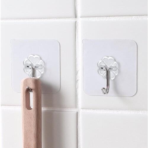 1/20/100Pcs Strong Adhesive Transparent Wall Hooks Waterproof Oilproof Self Adhesive Reusable Seamless Hanging Hook for Kitchen