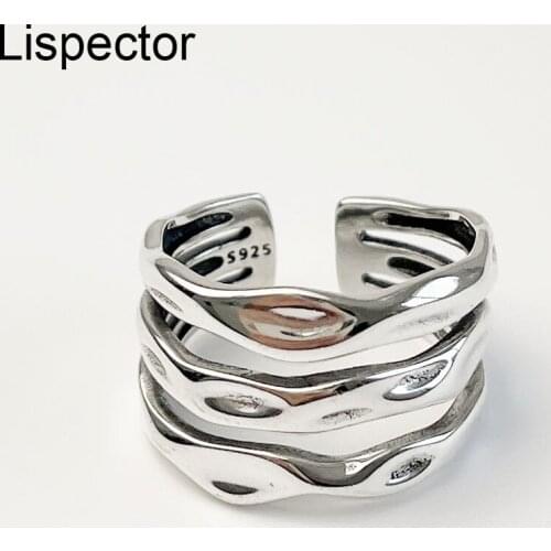 Lispector 925 Sterling Sliver Vintage Multilayer Wide Rings for Women Korean Retro Ripple Wrap Ring Party Female Jewelry Gifts