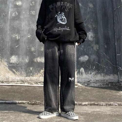 Fashion Black Loose Jeans Men Hip Hop Pants Retro Baggy Jeans Harajuku Summer High Street Casual Hip Hop Pant Streetwear Males