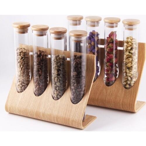 Set of 4 Glass Storage Jar with Rack for Coffee Beans Scented Tea Dry Food Organizer Bottle Spices Box Container Accessories