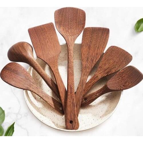 Natural Wooden Spatula Eco-friendly Wood Spoon Non-stick Pan Spatulas Long Handle Meal Spoon Retro Spoon Cooking Tool SN3675