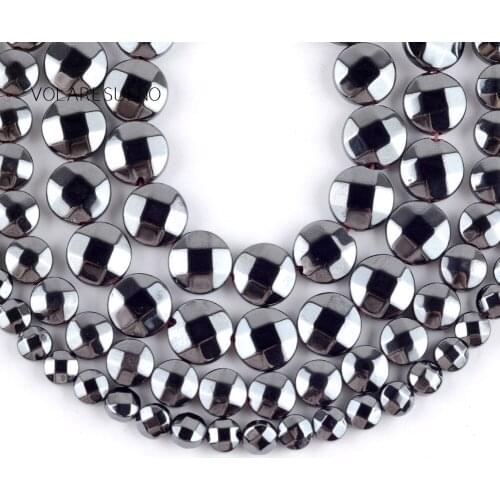 Natural Faceted Black Hematite Stone Round Loose Beads For Jewelry Making 4-10mm Spacer Beads Fit Diy Bracelet Necklace 15