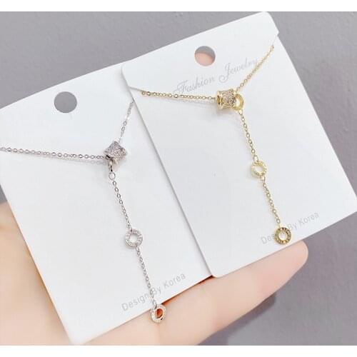 BOTU 2021 New Korean Style Fashionable Tassel Necklace Micro Full Diamond Womens Simple Fashion Pendant Jewelry Gifts for Women