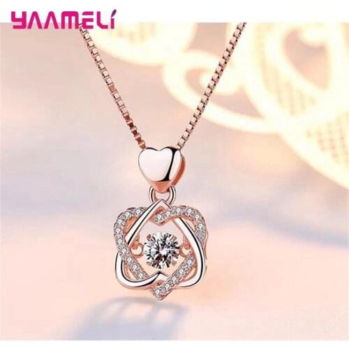 New Design Two Hearts Intertwined Necklace with Sparkling Crystal 925 Sterling Silver Heart Necklaces for Lover Valentines Day