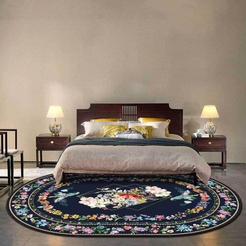European Style Living Room Oval Carpet Pastoral Flower Wreath Printed Soft Area Rugs Bedroom Bedside Kitchen Non-Slip Floor Mat