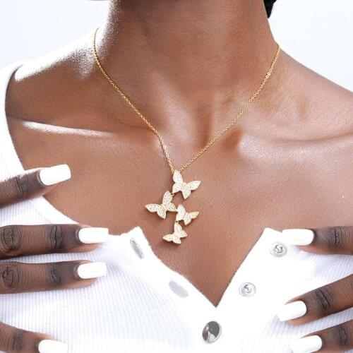 Gold Silver Color Butterfly Pendant Necklace Chian Bling Zircon Stone Necklace Choker Fashion Kopo Jewelry Statement Necklaces