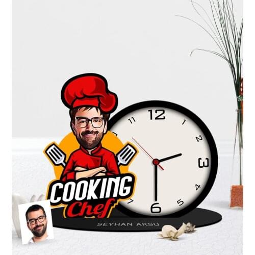 Personalized Men Chef Caricature Of Wooden Desktop Saat-11 Photo Picture Funny Fun Memories Name Lettering Souvenir gift
