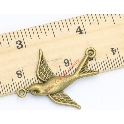 10pcs Antique Bronze Plated Vintage Birds Connectors Charms Pendants for Jewelry Making DIY Handmade Craft 37x27mm