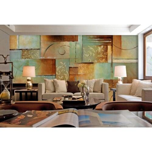 Custom art abstract murals,Yellow blue block oil painting modern wallpaper design, living room TV wall bedroom papel de parede