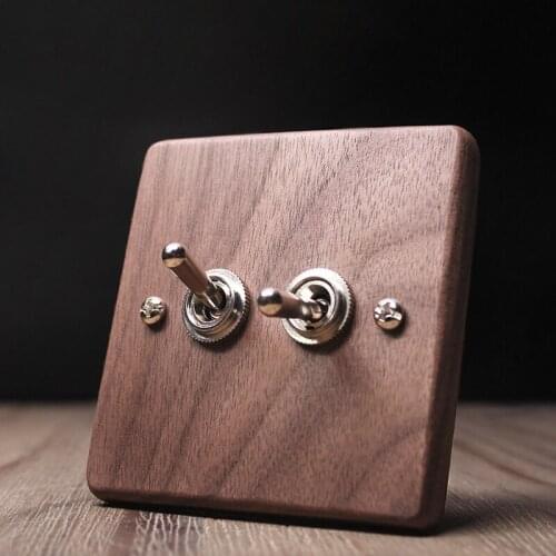 2pcs Personality Creative Retro Type Toggle Switch Walnut Panel Brass Lever Solid Wood Retro Wooden Wall Switch 1.5A
