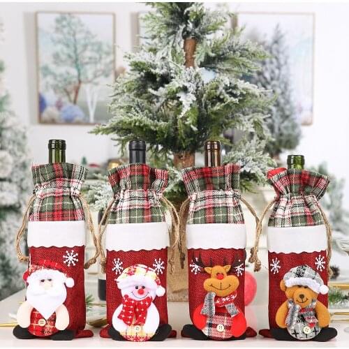 Christmas Gift Wine Bottle Dust Cover Bag Santa Claus Snowman Tableware Christmas Decoration for Home Table New Year 2021 Decor