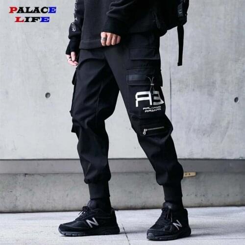 Harajuku Men Hip Hop Joggers Sweatpant Casual Harem Pants Men Sweat Pant Tactical Multi-Pocket Trousers Black Streetwear