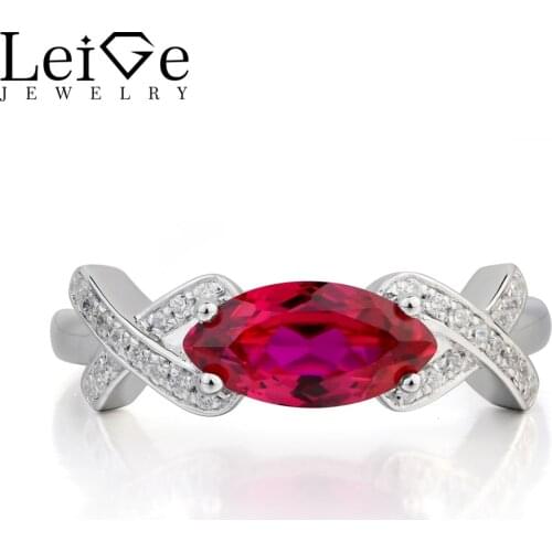 Leige Jewelry Ruby Wedding Ring Ruby Ring July Birthstone Marquise Cut Red Gemstone 925 Sterling Silver Ring Romantic Gifts