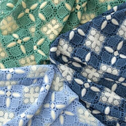 130cm 0.5m/lot Green navy blue water-soluble embroidery hollow color matching fabric clothing cheongsam skirt sewing fabric X965