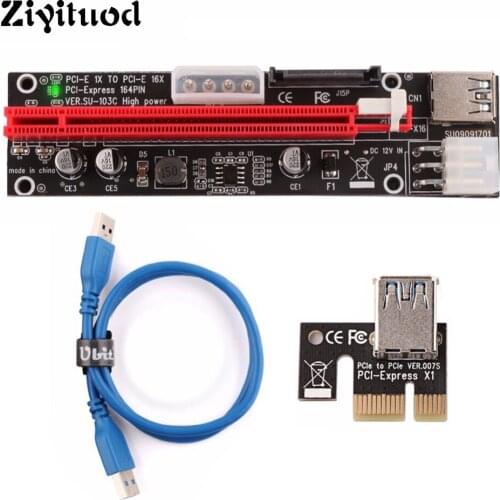 Ubit Black 3in1 4pin 6pin PCI-E Riser 103C Express 1X 4x 8x 16x Extender USB Riser Adapter Card SATA 15pin for BTC Mining Miner
