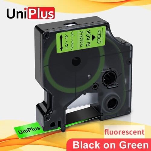 UniPlus 12mm D1 Label Tape Black on Fluorescent Green for Dymo Labeller Printer Fluorescent Tape Compatible Dymo Label Manager