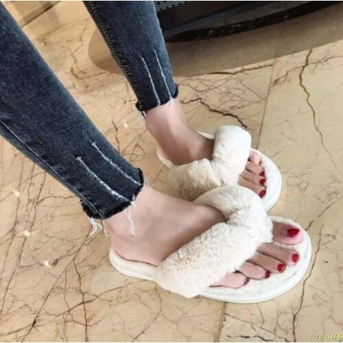 2020 Winter Fashion Women Home Slippers Faux Fur Warm Shoes Woman Slip on Flats Female Fur Flip Flops Pink Plus Size 36-41