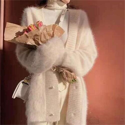 2021 Spring And Autumn New Imitation Mink Velvet Sweater Jacket Female Super Fairy Lazy Loose V-neck Outer Knit Cardigan H883