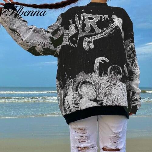 Hbenna Printed Harajuku Casual Hoodie Pullover Ladies Fashion Loose Long Sleeve 2021 Fashion Autumn O-Neck Print Oversize Women